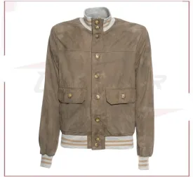 Polo - Men's Bomber Jacket in Genuine Mud Colored Suede Leather SE