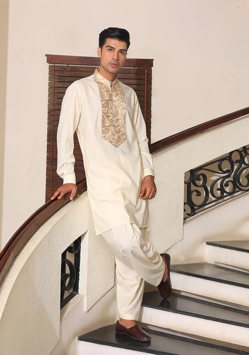 Premium Poly Viscose Vanilla Ice  Embroidered  Suit