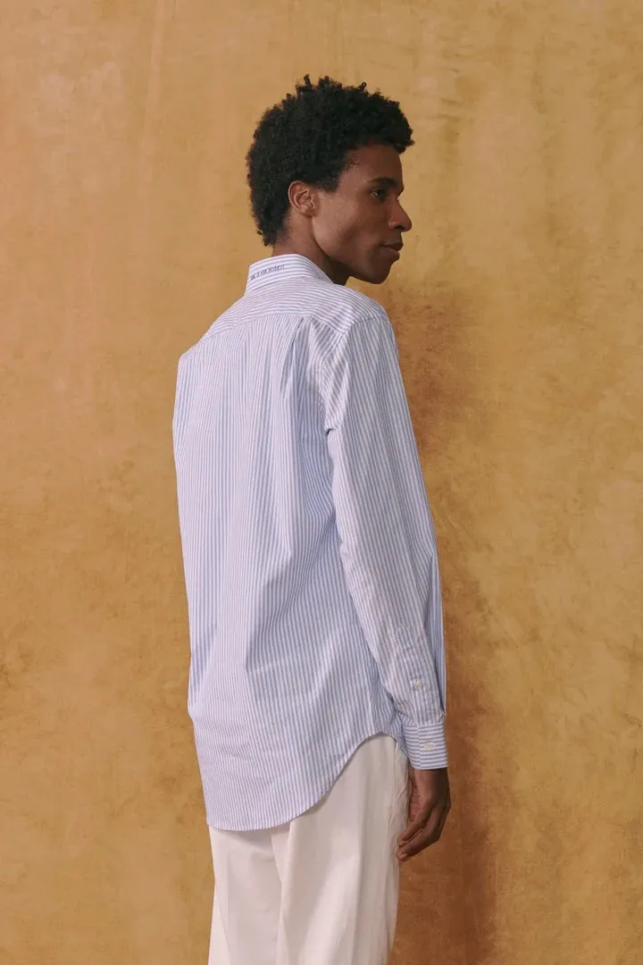 "None Of Your Business" Breteuil Twill Cotton Shirt (Poplin Blue White)