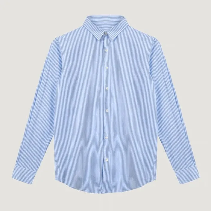 "None Of Your Business" Breteuil Twill Cotton Shirt (Poplin Blue White)