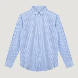 "None Of Your Business" Breteuil Twill Cotton Shirt (Poplin Blue White)