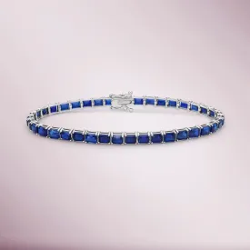 Ready to Ship Emerald Cut Blue Sapphires Tennis Bracelet (14.00 ct.) 4-Prongs Setting in 14K Gold