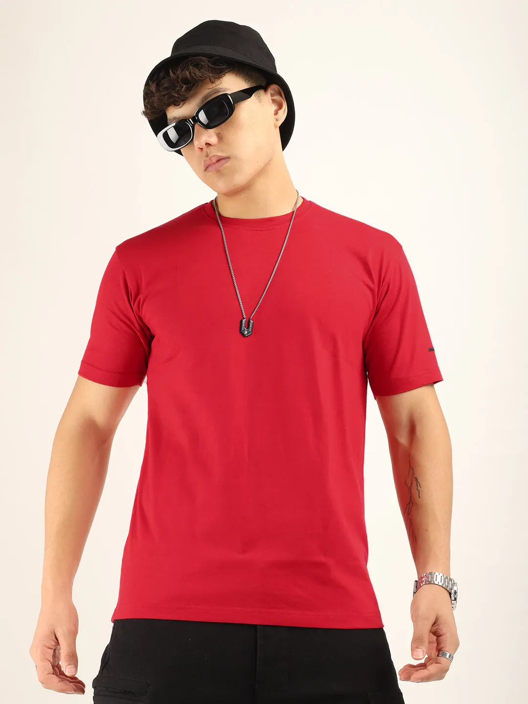 Red Cotton Slim Fit T-Shirt