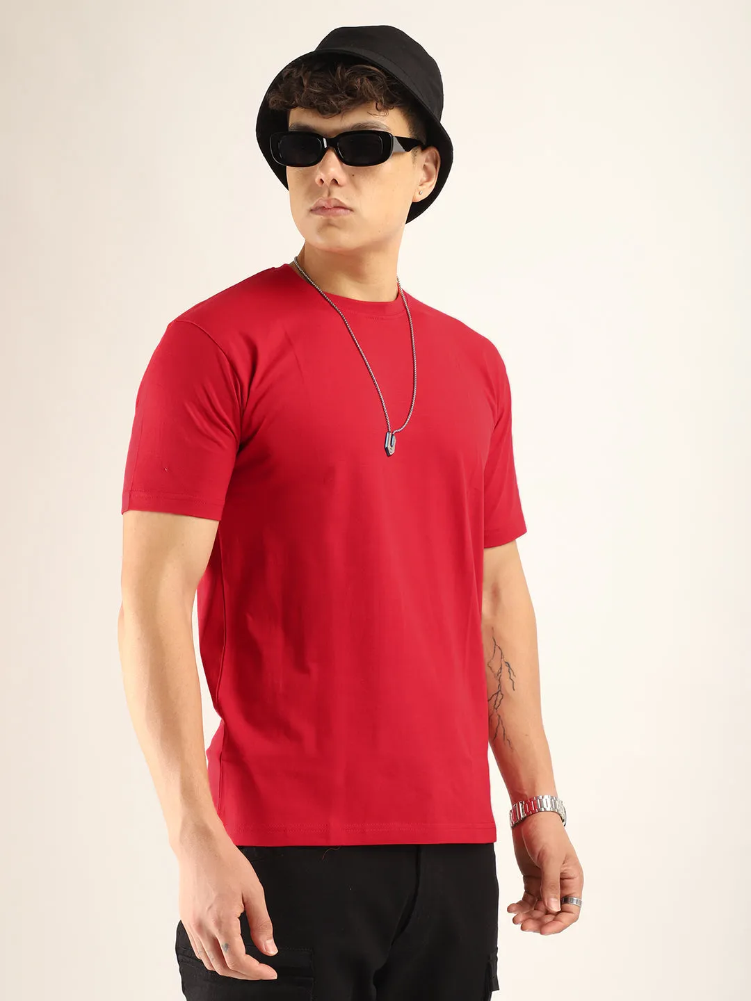 Red Cotton Slim Fit T-Shirt