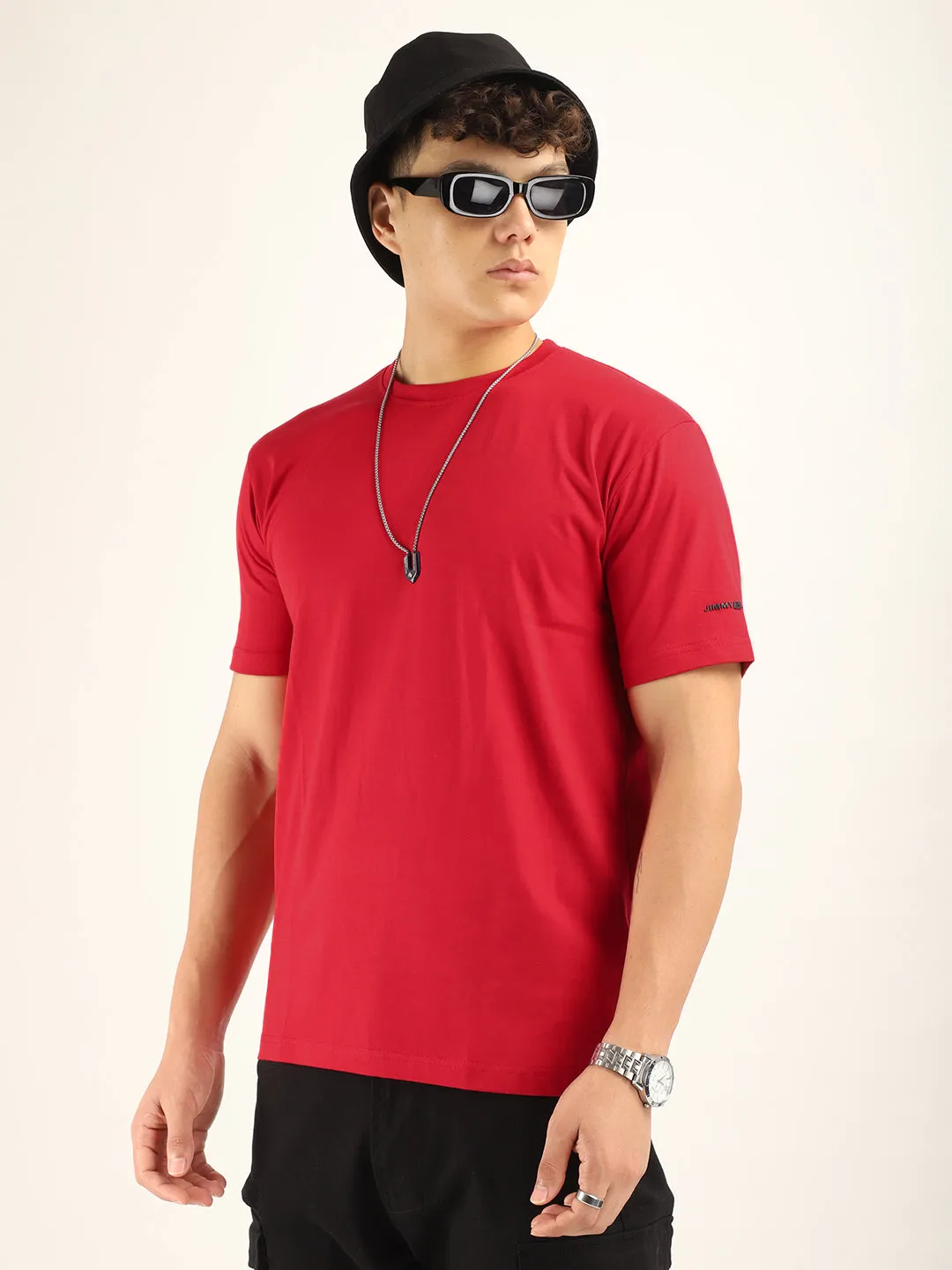 Red Cotton Slim Fit T-Shirt