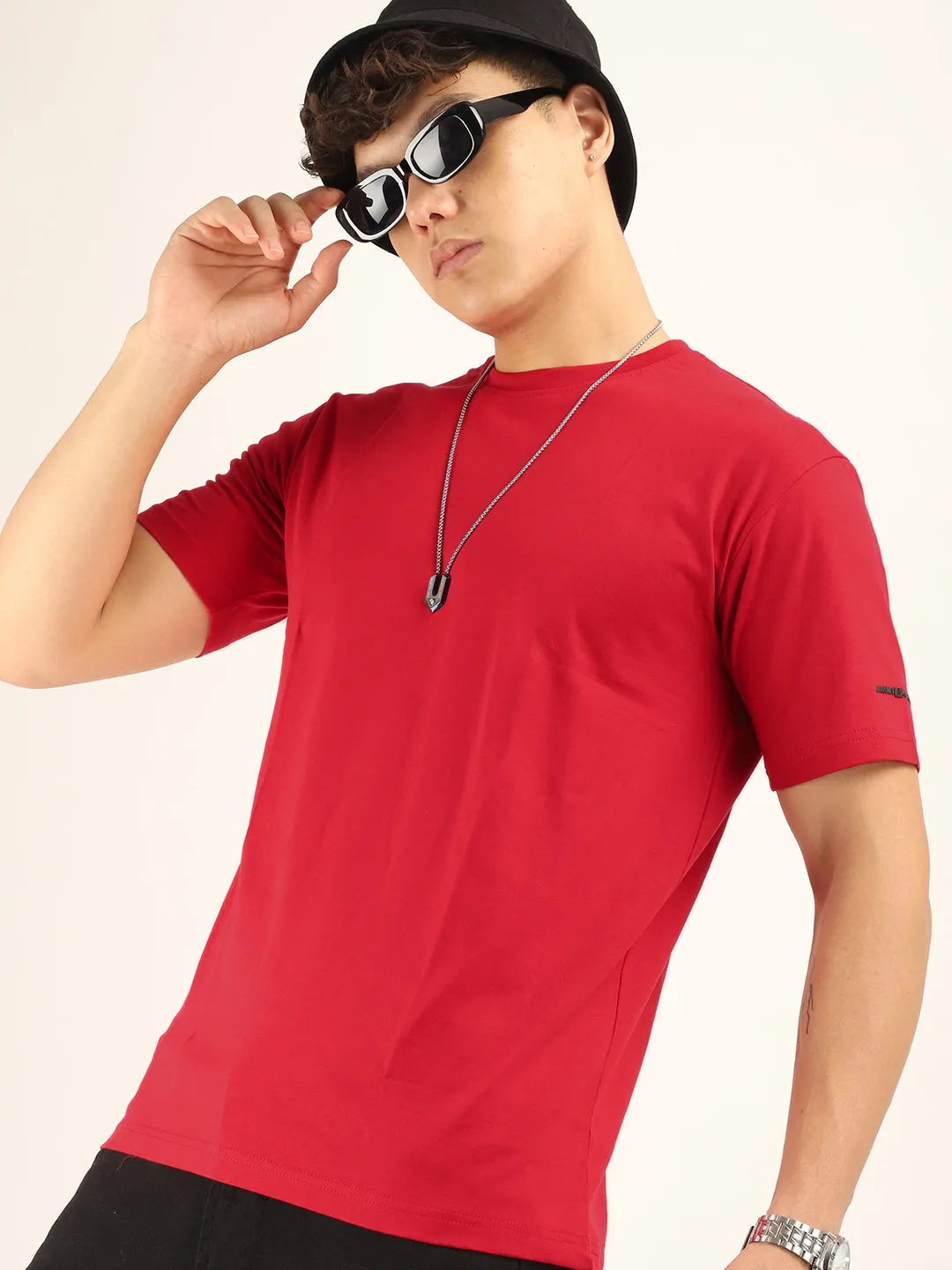 Red Cotton Slim Fit T-Shirt