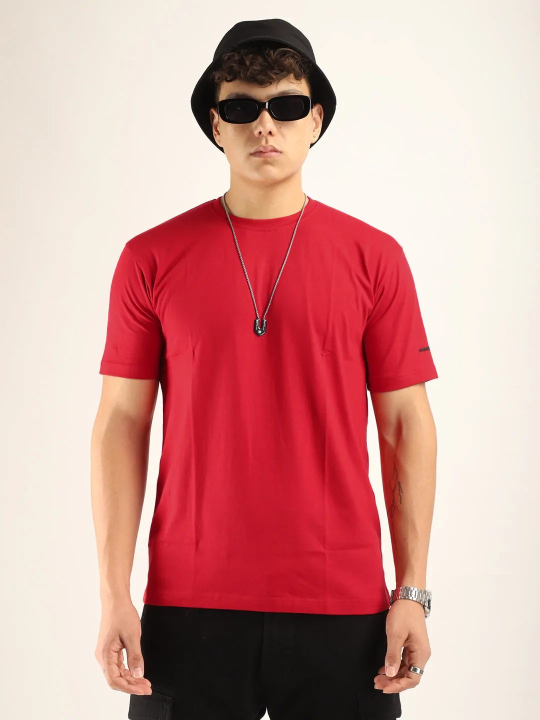 Red Cotton Slim Fit T-Shirt