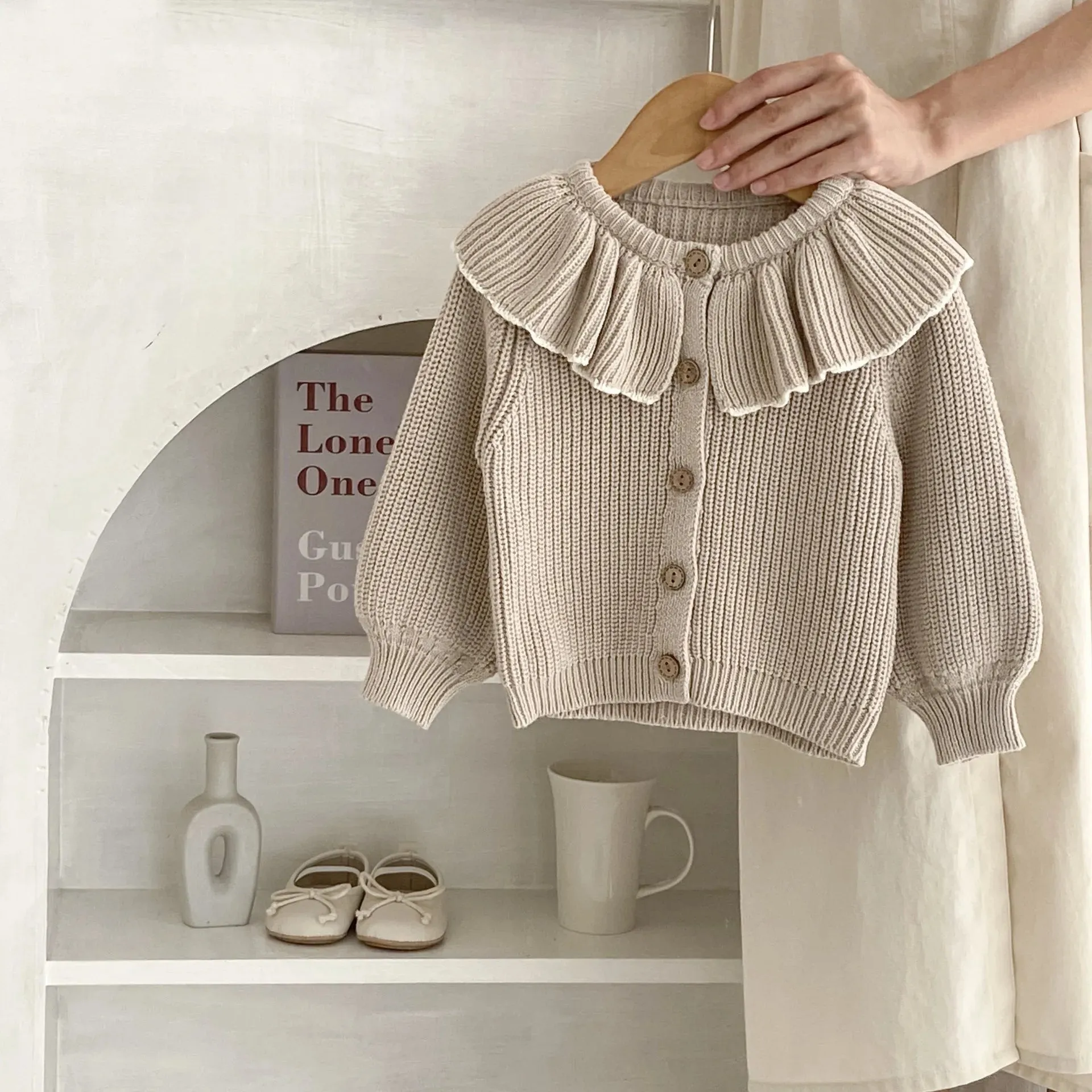 Ruffle Collar Knitted Cardigan