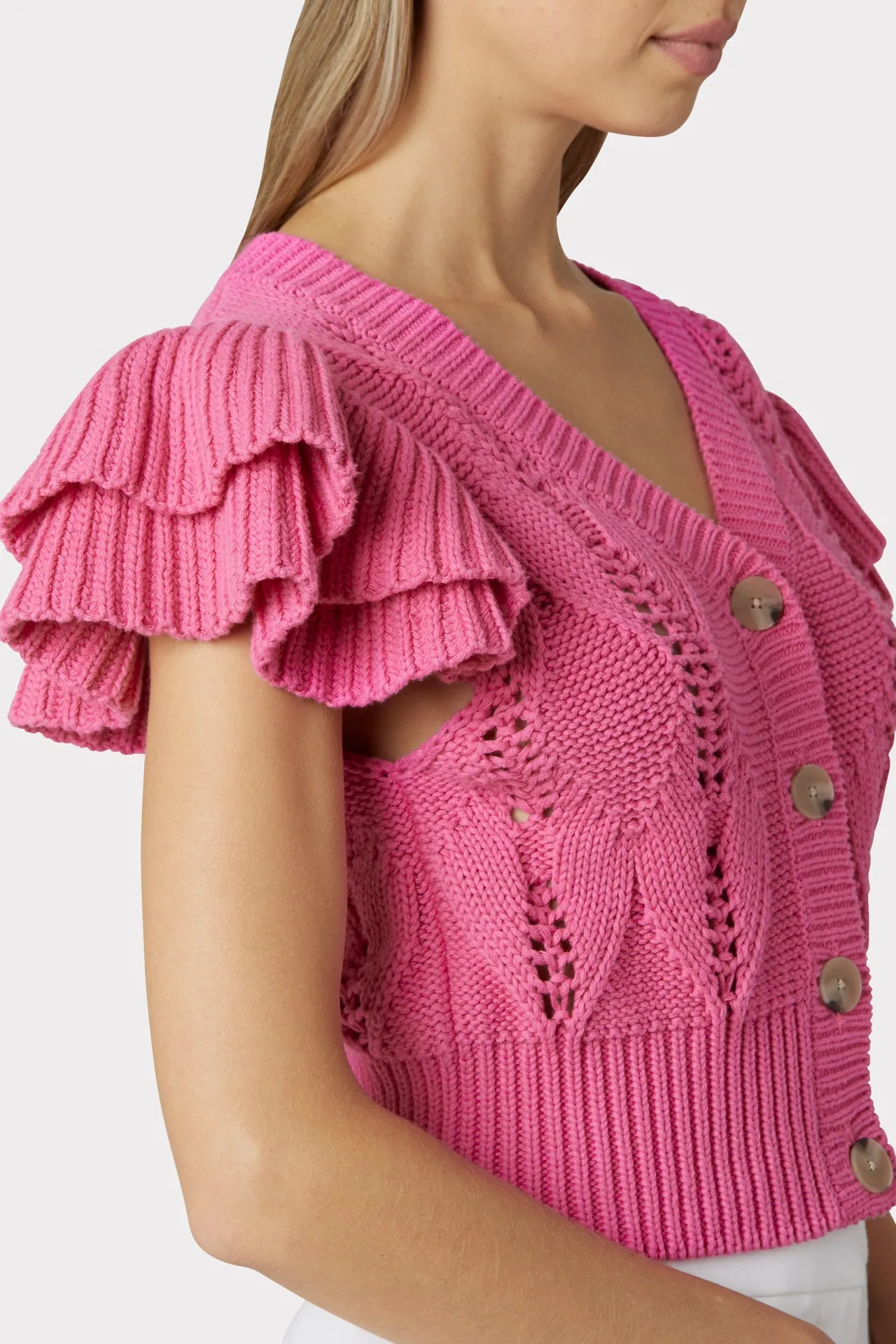 Ruffle Pointelle Cardigan