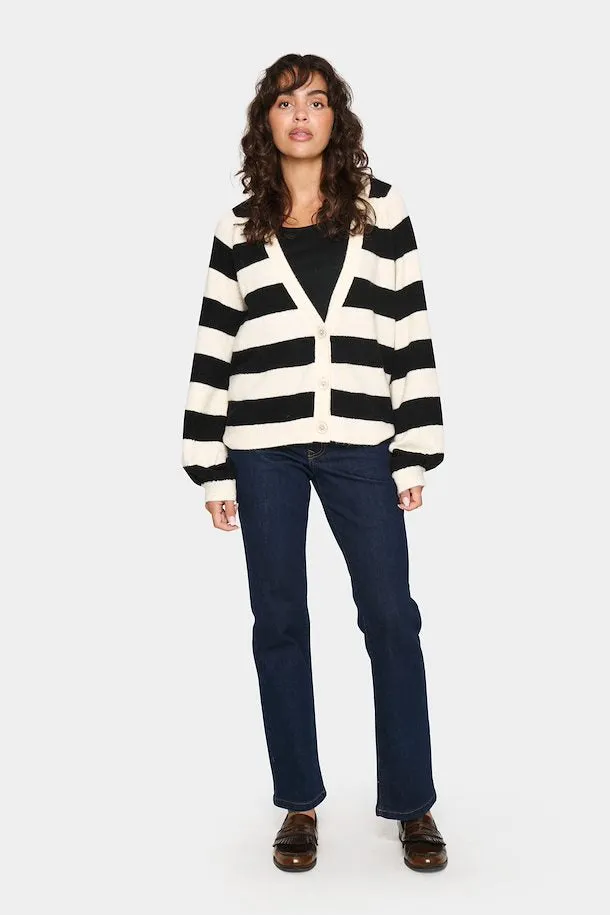 Saint Tropez Garbie Knitted Cardigan in Black Stripe