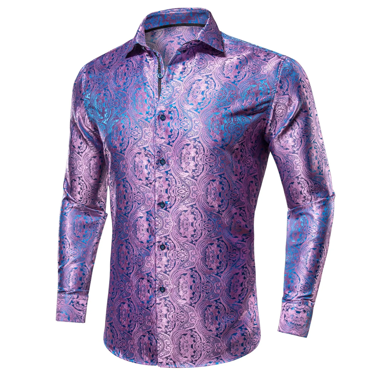 Shining Purple Blue Paisley Silk Men's Shirt