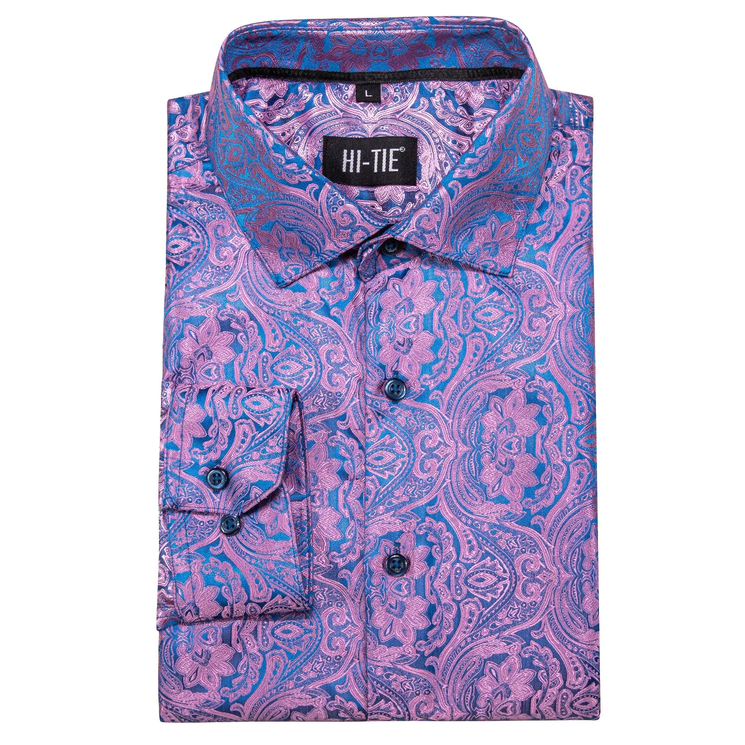 Shining Purple Blue Paisley Silk Men's Shirt