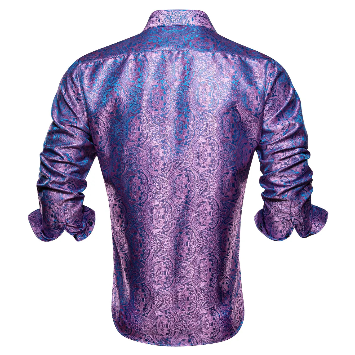 Shining Purple Blue Paisley Silk Men's Shirt