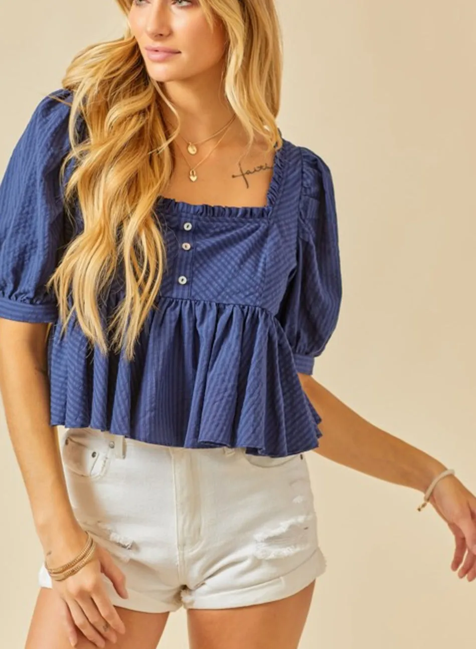 Short sleeve babydoll navy blue top