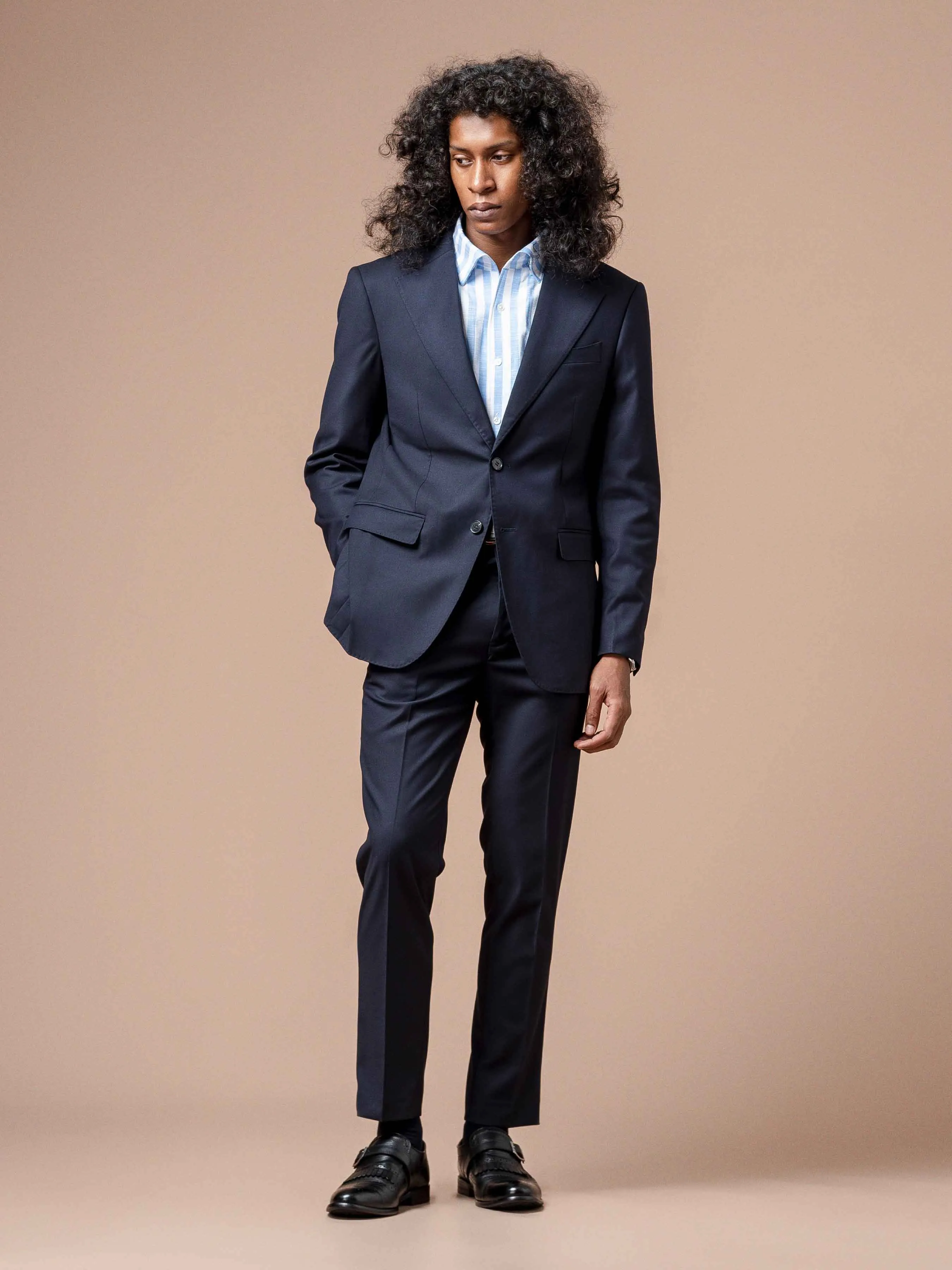 Single Breasted Suit Blazer - Dark Blue Plain (Notch Lapel)