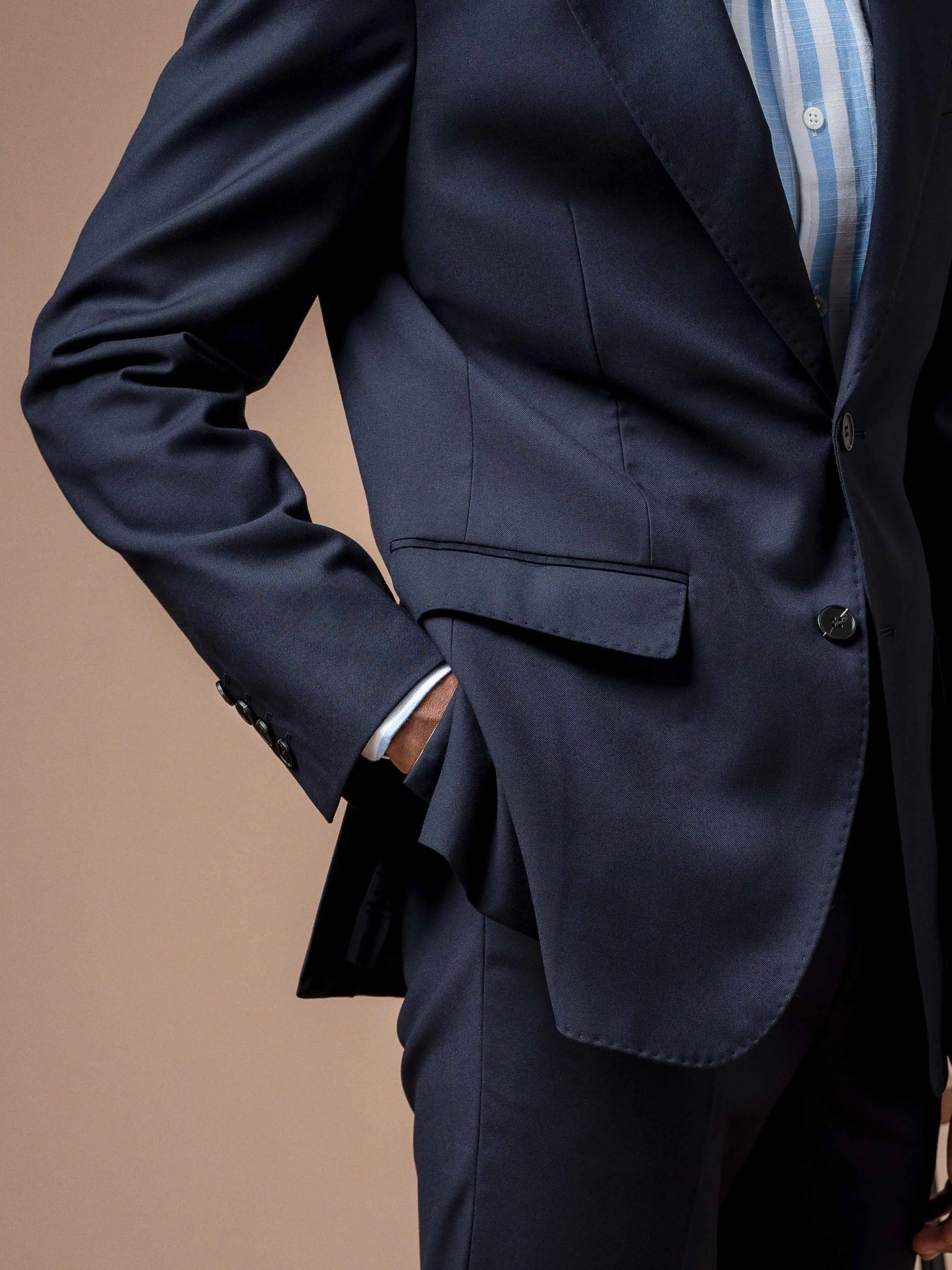 Single Breasted Suit Blazer - Dark Blue Plain (Notch Lapel)