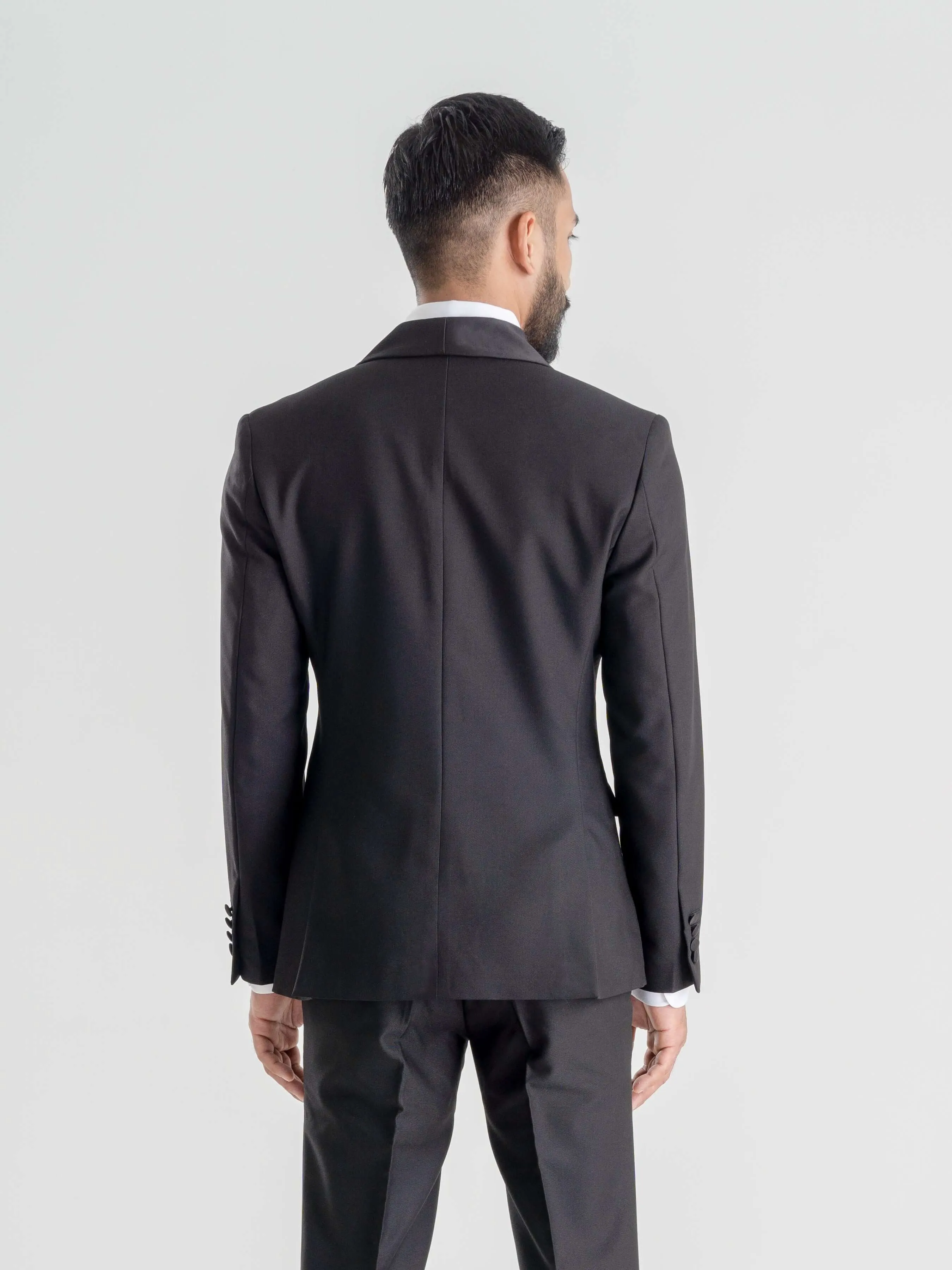 Single Breasted Tuxedo Blazer - Black Plain (Shawl Lapel)