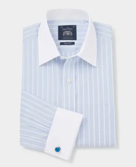 Sky Blue Reverse Stripe Classic Fit Shirt With White Collar & Cuffs