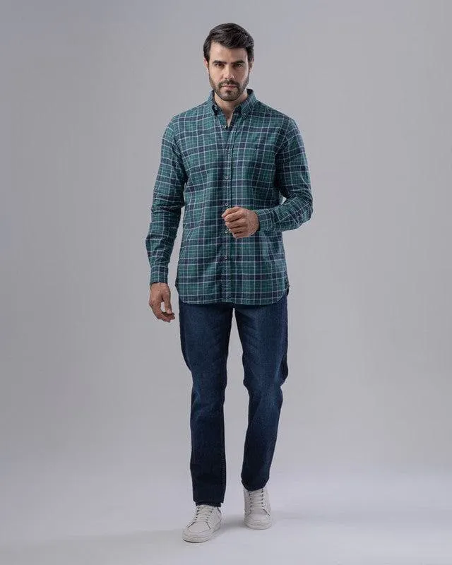 SLIM FIT CHECKERED SHIRT  - GREEN