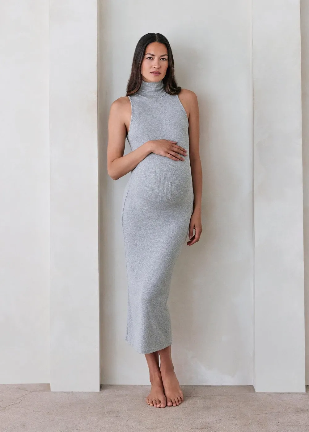 Soft Rib Turtleneck Sleeveless Dress