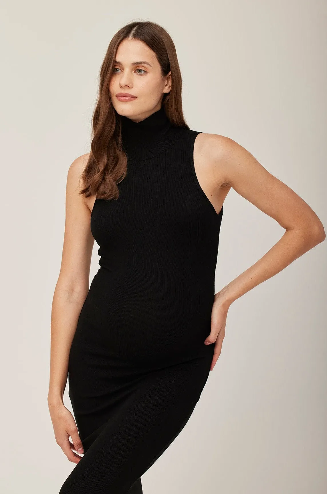 Soft Rib Turtleneck Sleeveless Dress