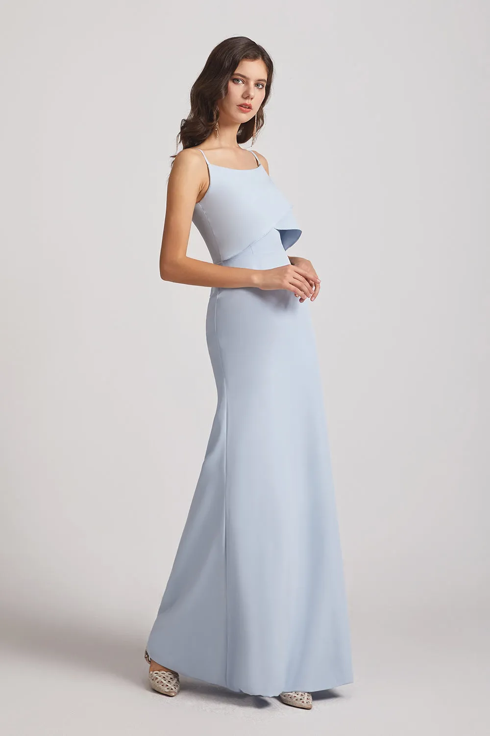 Spaghetti Straps Tiered Top Maxi Bridesmaid Dresses (AF0031)