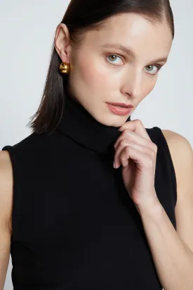 Stateside Honeyluxe Flat Back Rib Sleeveless Turtleneck in Black