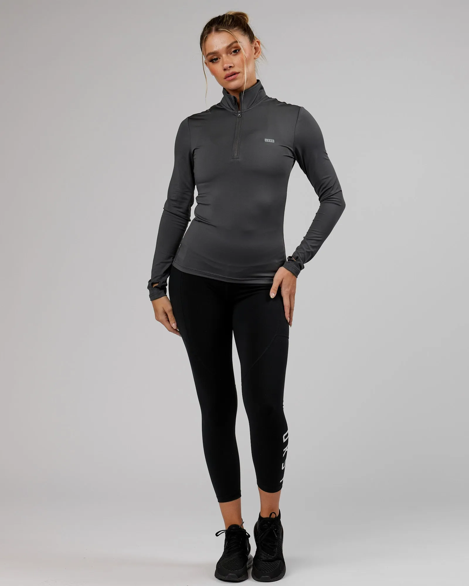 Streamlined 1/4 Zip Active LS Top - Asphalt