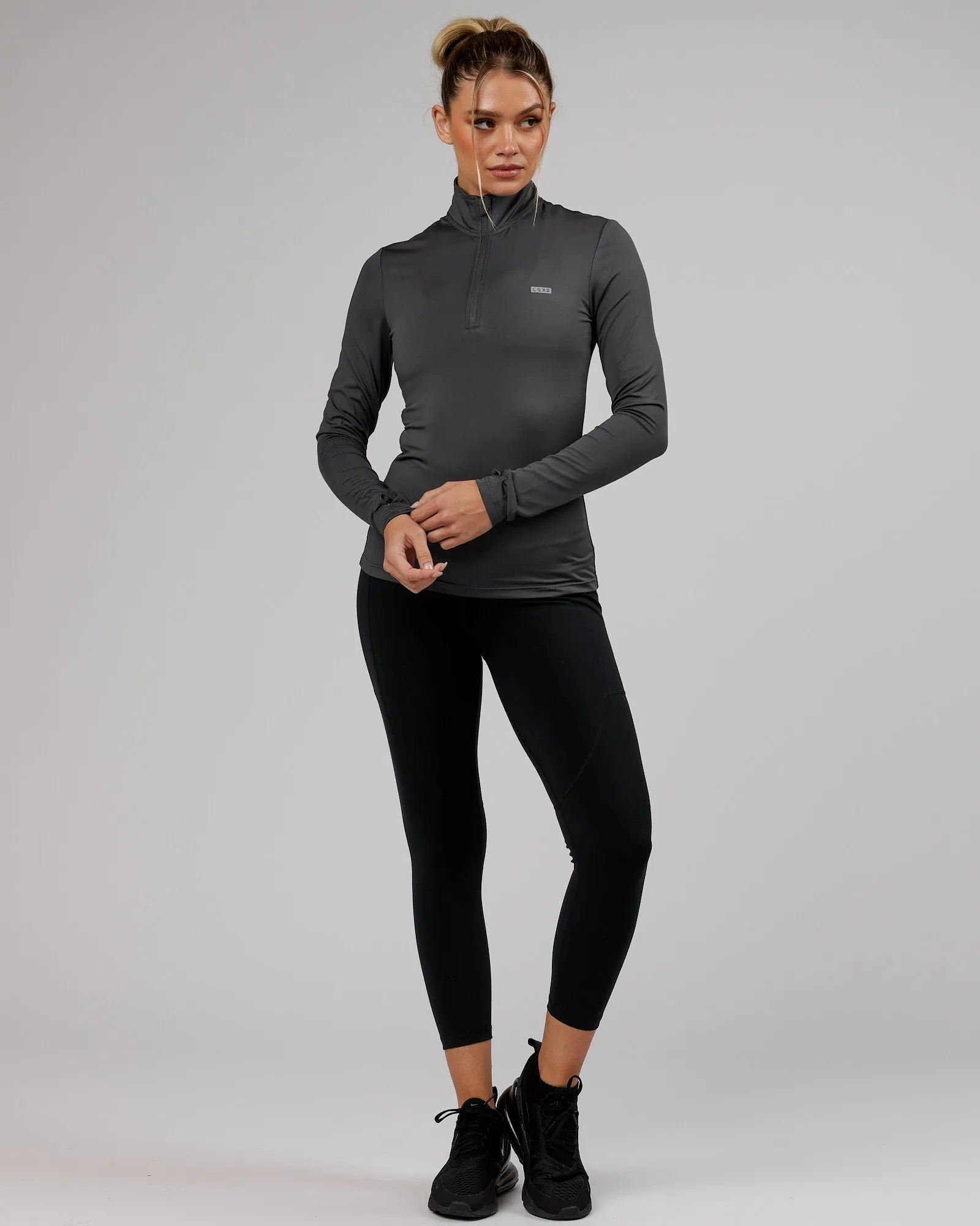 Streamlined 1/4 Zip Active LS Top - Asphalt