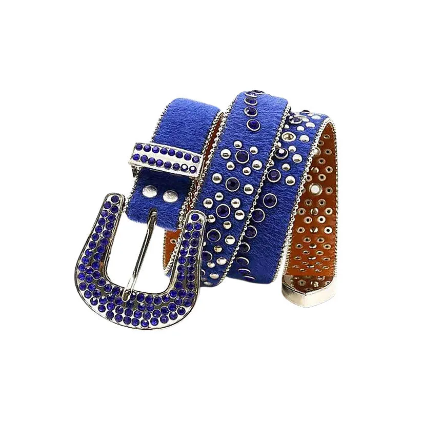 Suede Blue Strap With Blue & Metal Studded Rhinestone Belt