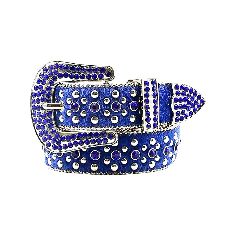 Suede Blue Strap With Blue & Metal Studded Rhinestone Belt