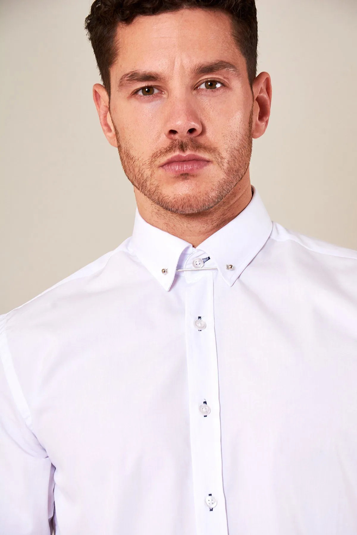 SUTTON - White Shirt With Collar Bar