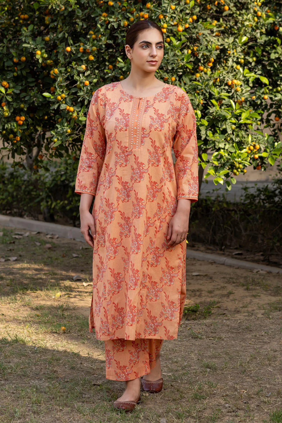 Tangerine Striped Kurta