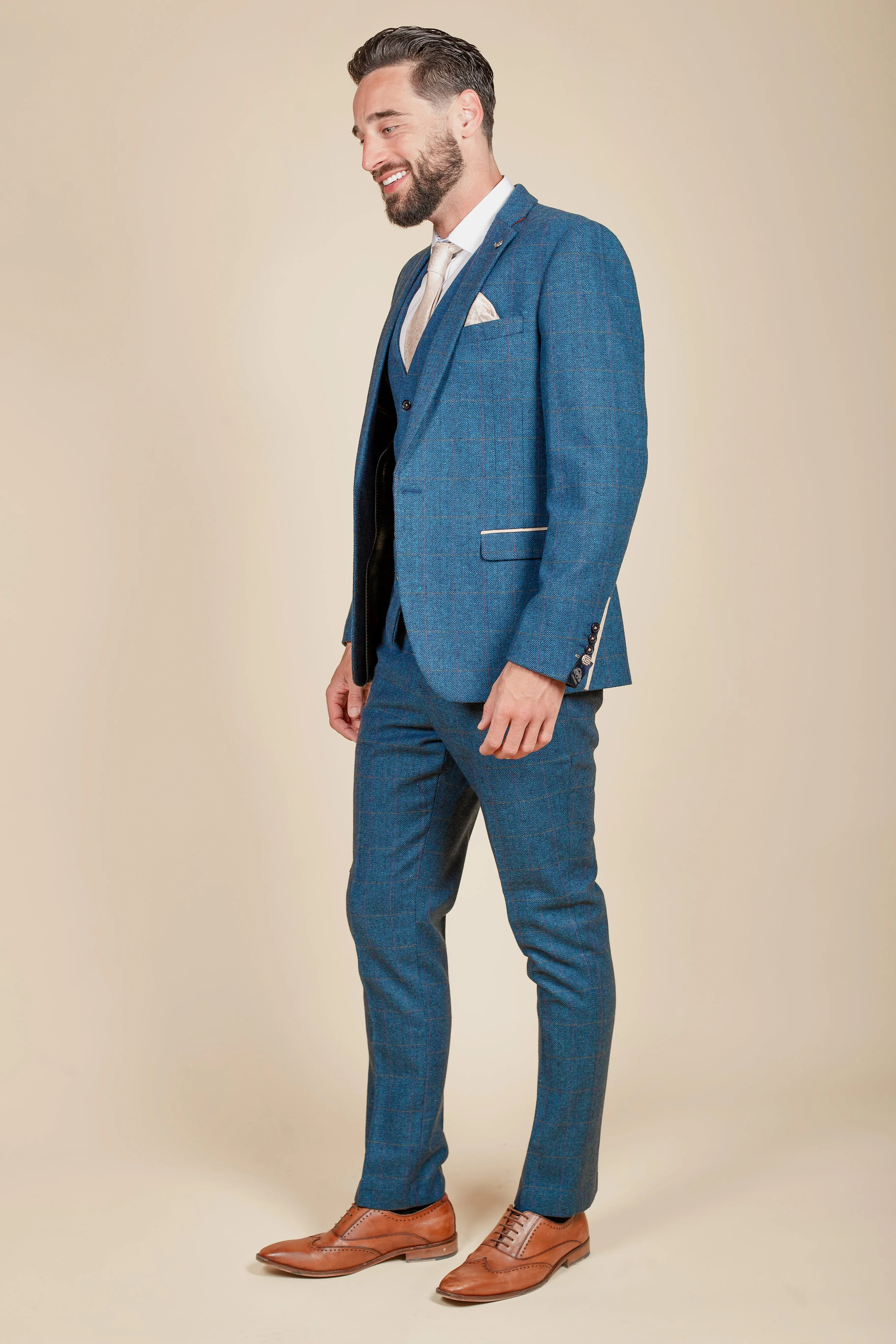 The Everton Collection | Ashley Young In DION Blue Tweed Check Suit