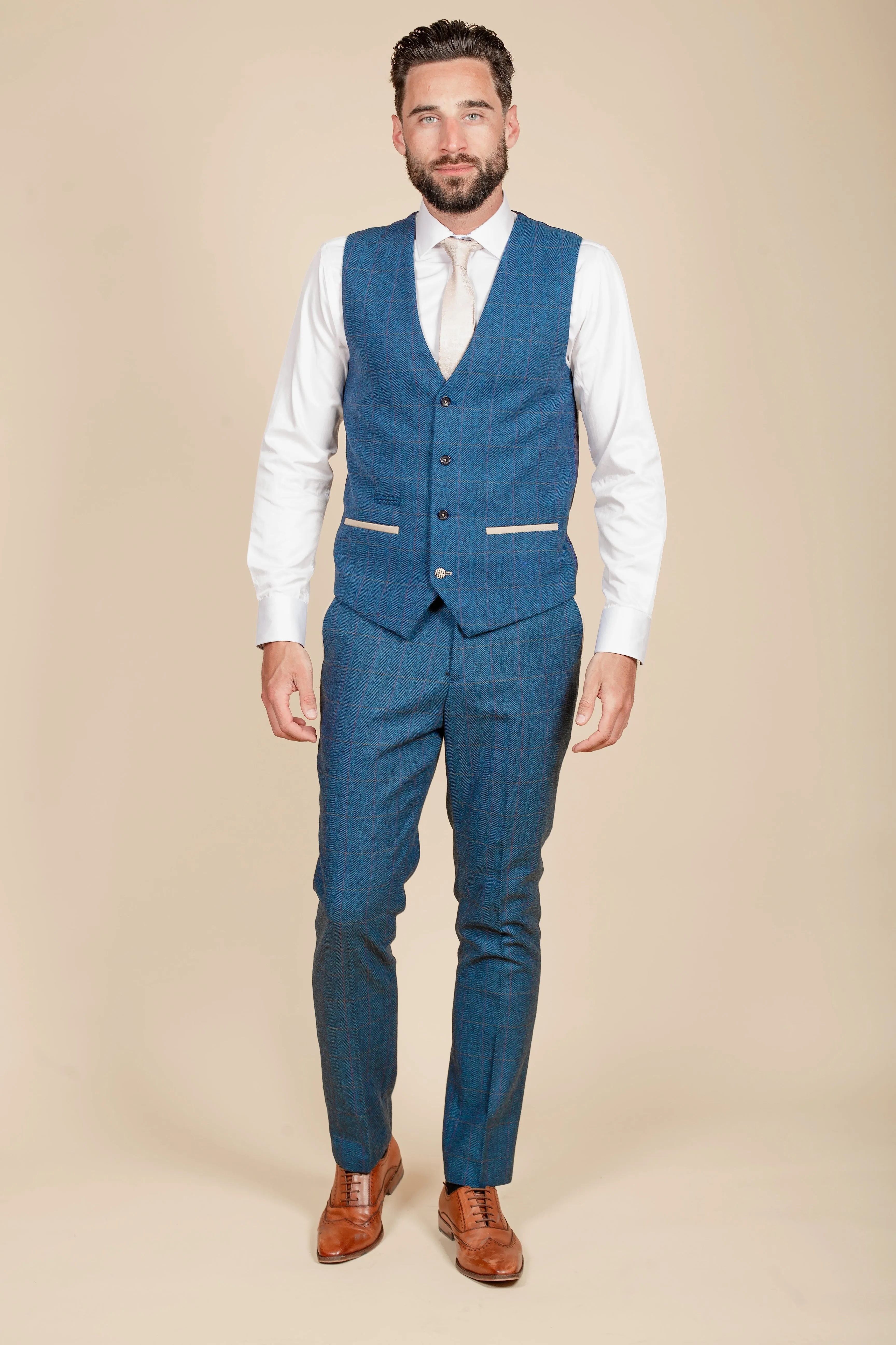 The Everton Collection | Jarrad Branthwaite In DION Blue Tweed Check Suit