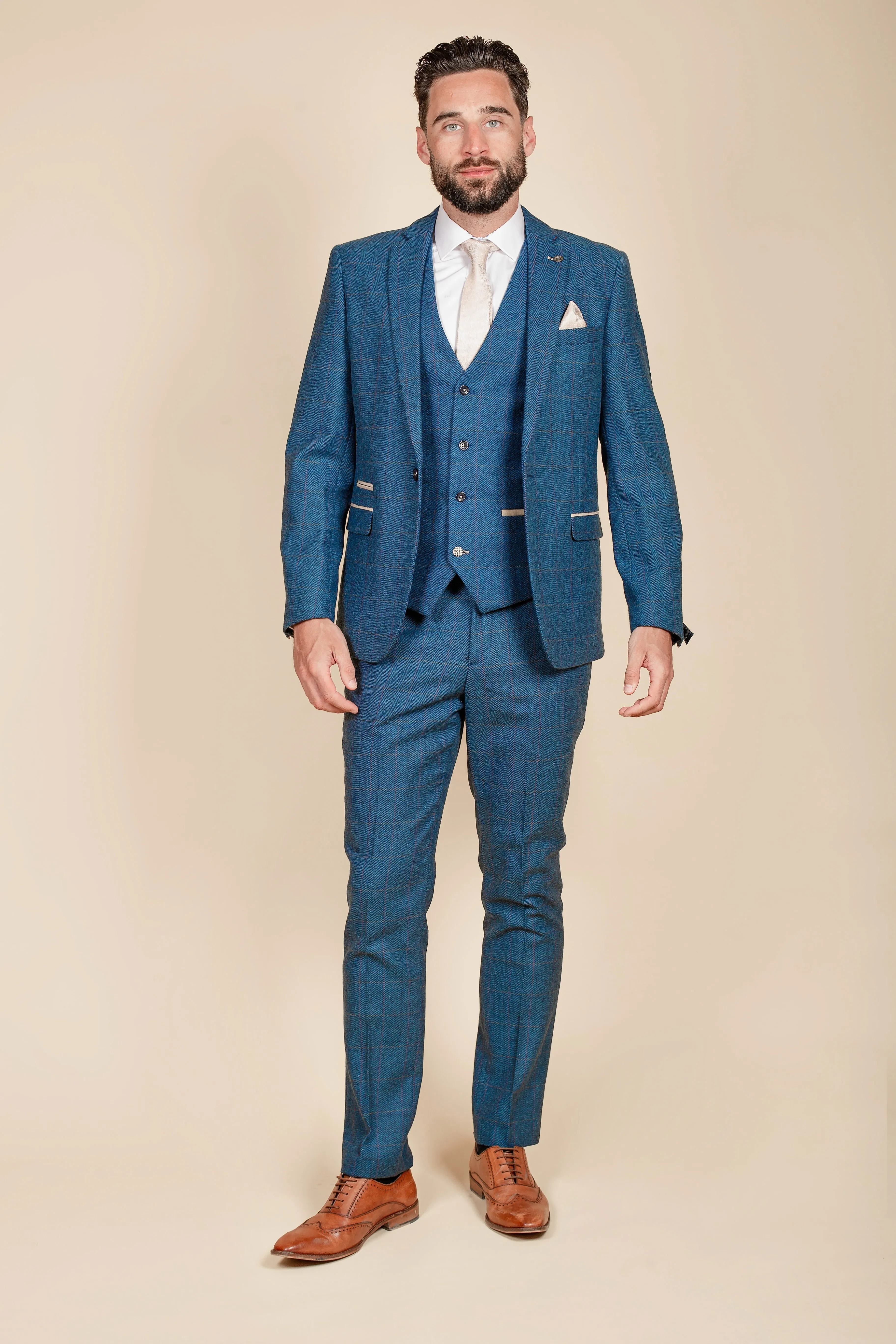 The Everton Collection | Jarrad Branthwaite In DION Blue Tweed Check Suit