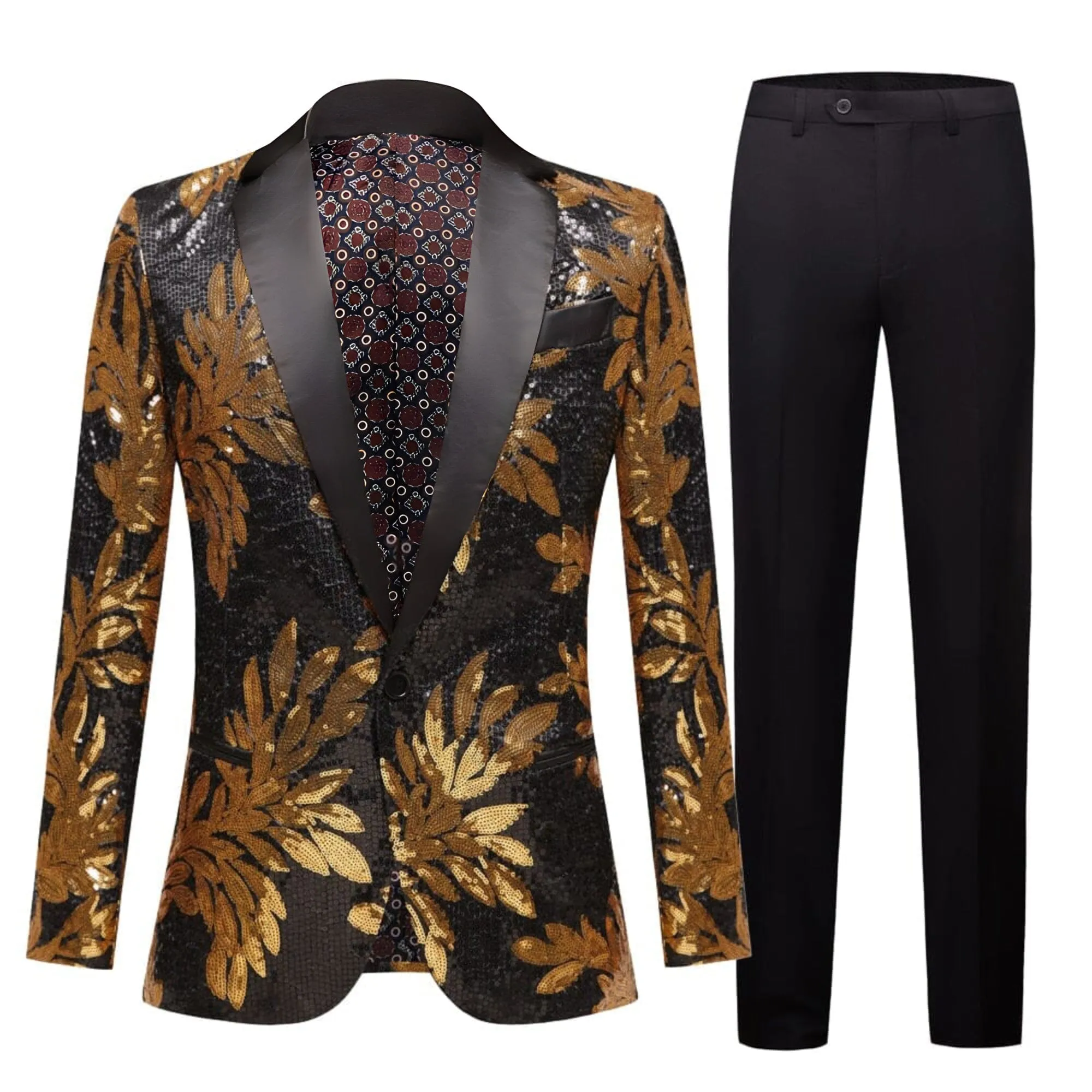 The Golden Palm Sequin Slim Fit Two-Piece Suit