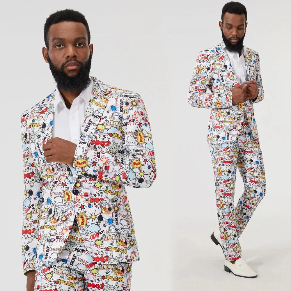 The Pop Art Slim Fit Two-Piece Suit - White