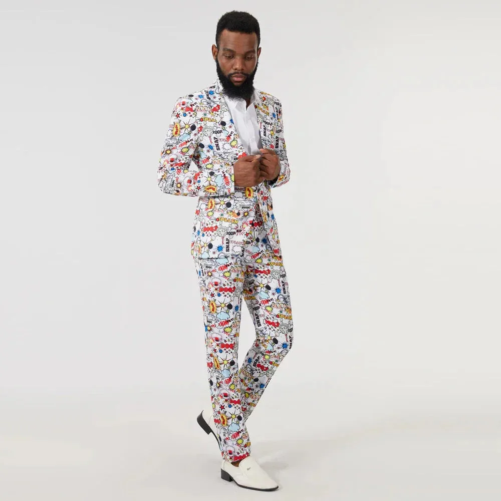 The Pop Art Slim Fit Two-Piece Suit - White