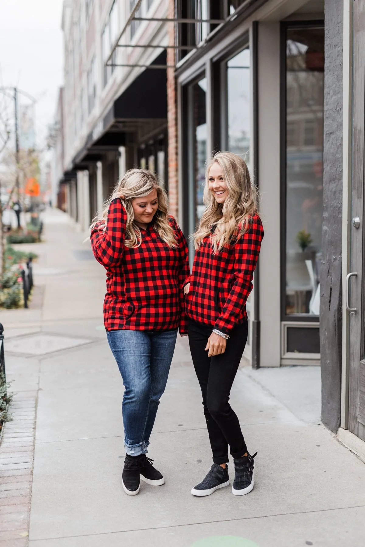 'Tis The Season 1/4 Button Pullover- Buffalo Plaid