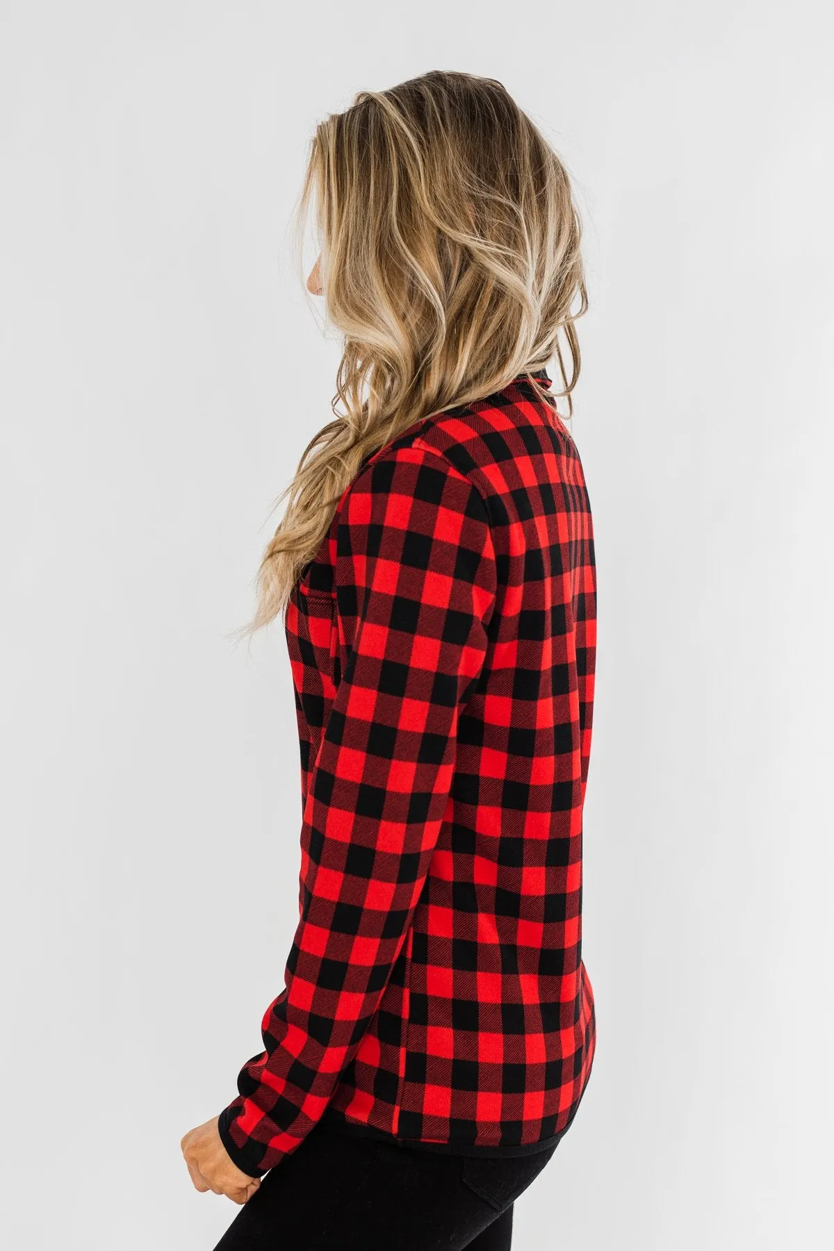 'Tis The Season 1/4 Button Pullover- Buffalo Plaid