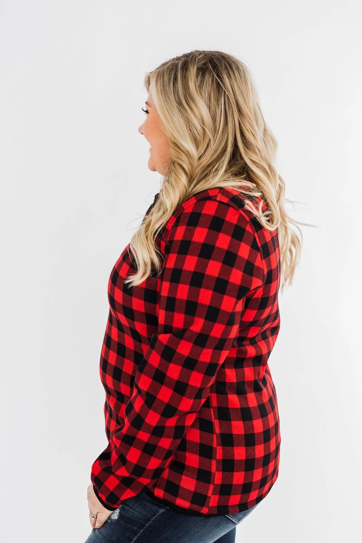 'Tis The Season 1/4 Button Pullover- Buffalo Plaid