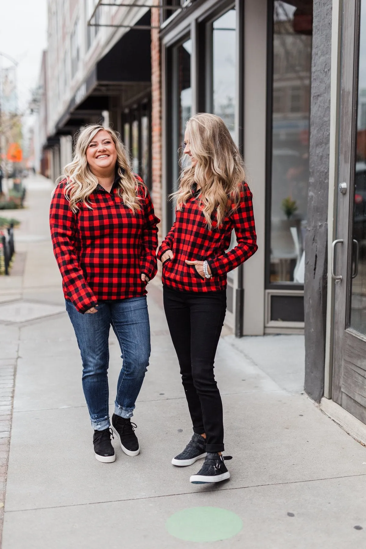 'Tis The Season 1/4 Button Pullover- Buffalo Plaid