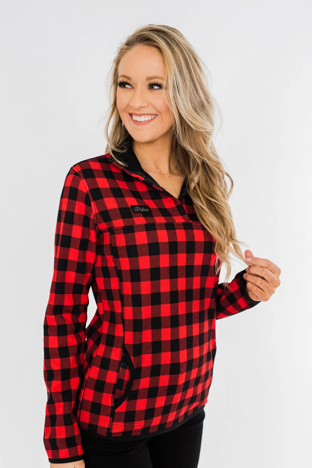 'Tis The Season 1/4 Button Pullover- Buffalo Plaid