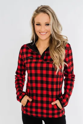 'Tis The Season 1/4 Button Pullover- Buffalo Plaid