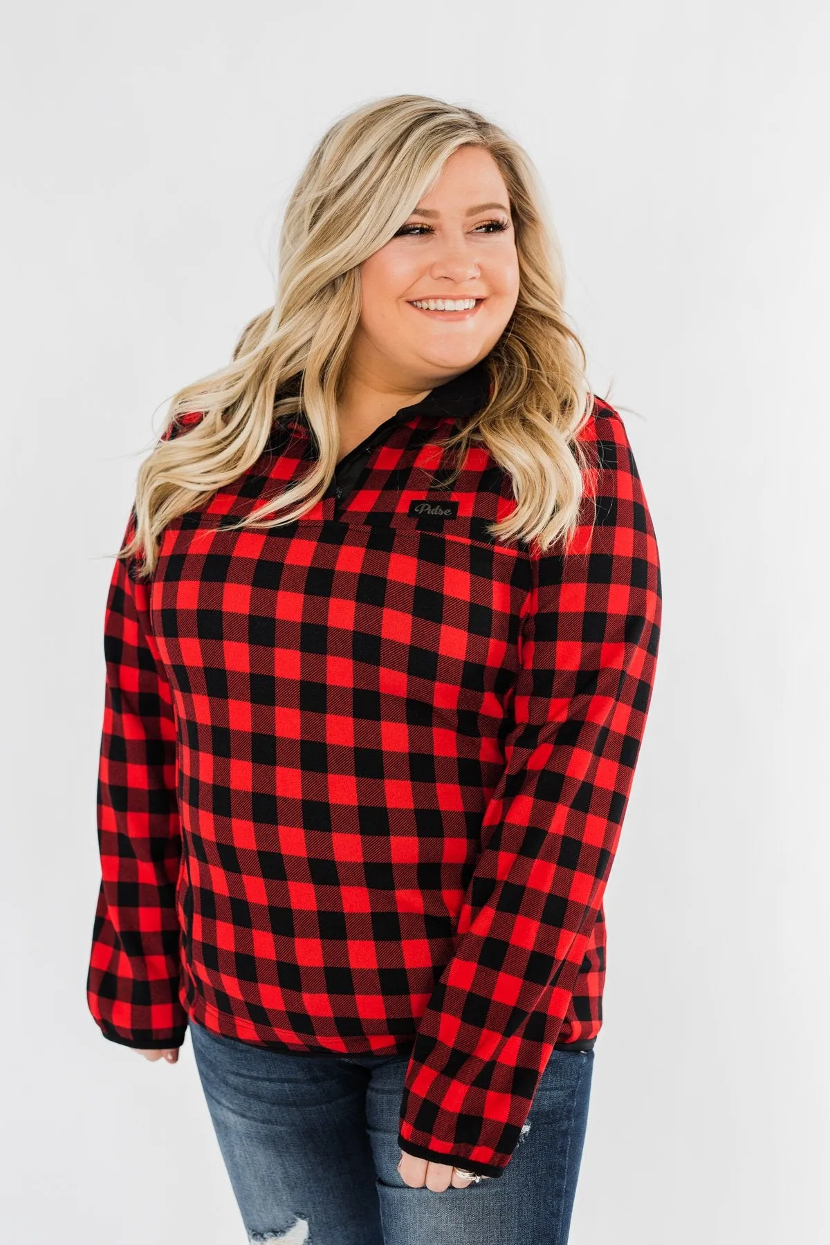 'Tis The Season 1/4 Button Pullover- Buffalo Plaid