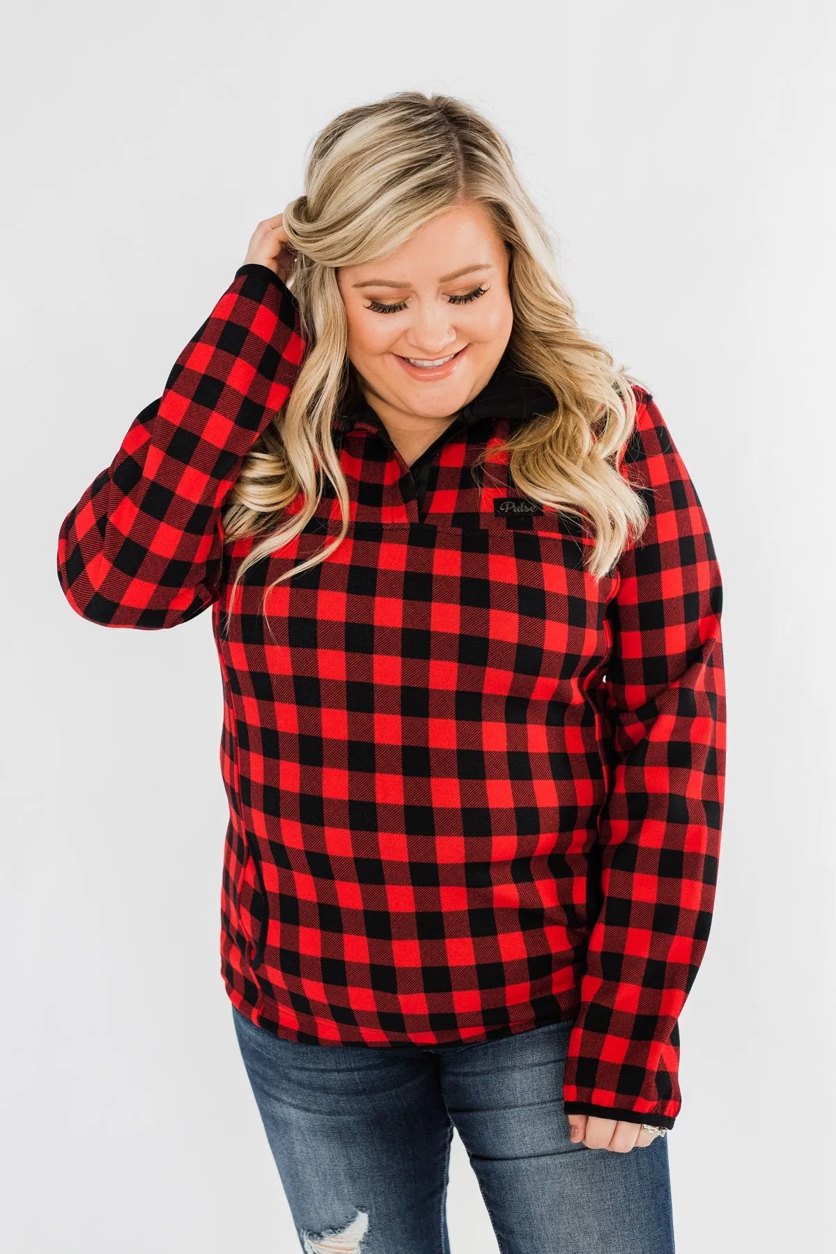 'Tis The Season 1/4 Button Pullover- Buffalo Plaid