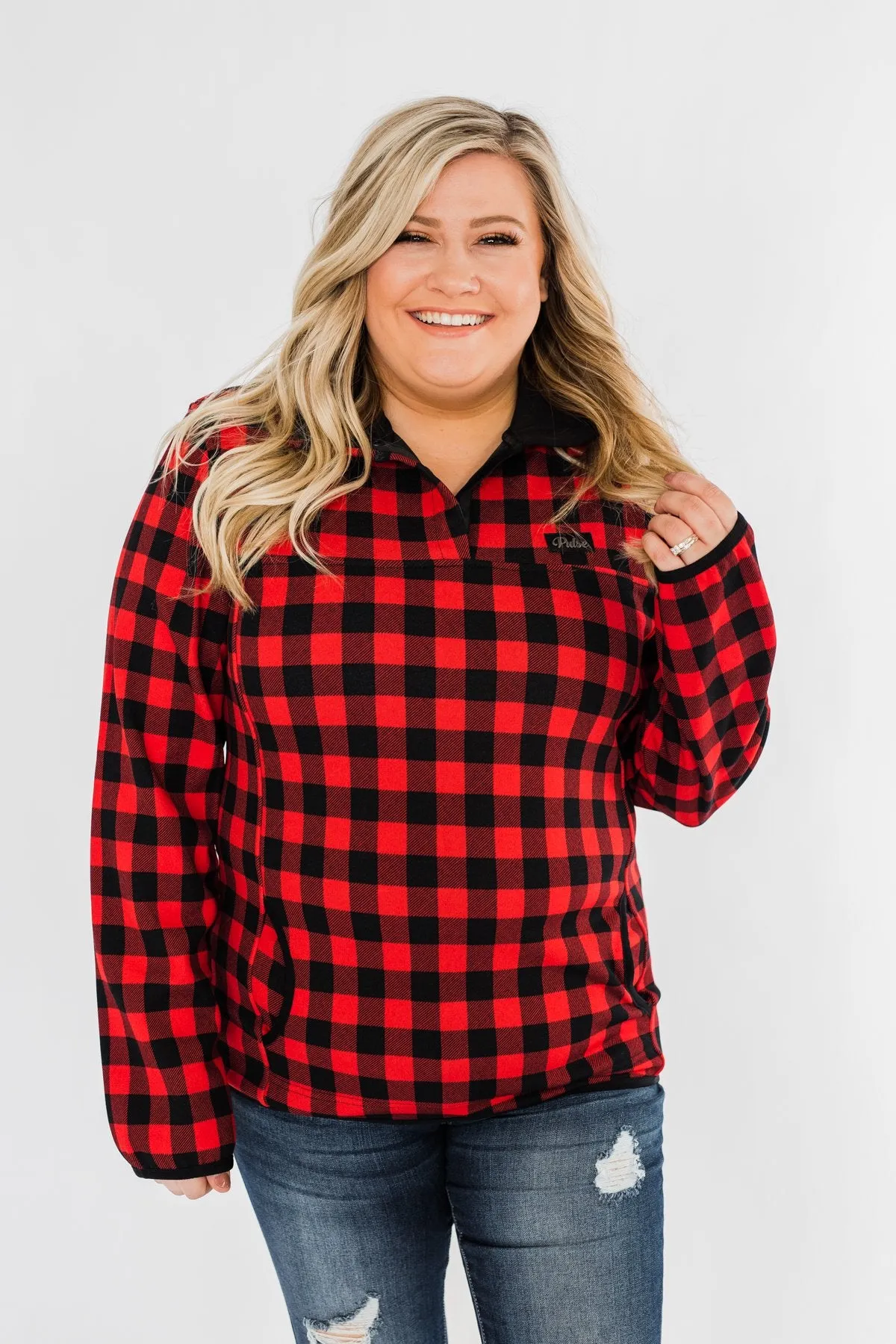 'Tis The Season 1/4 Button Pullover- Buffalo Plaid