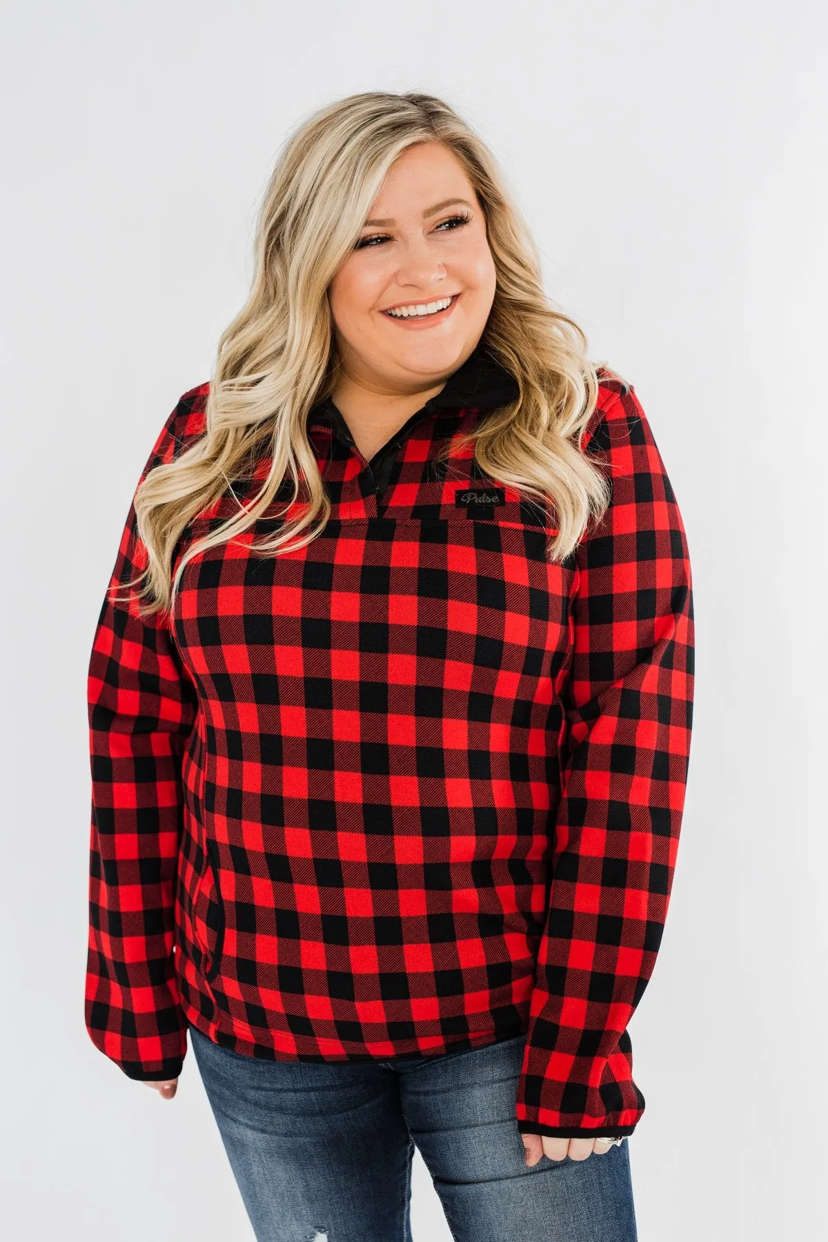 'Tis The Season 1/4 Button Pullover- Buffalo Plaid