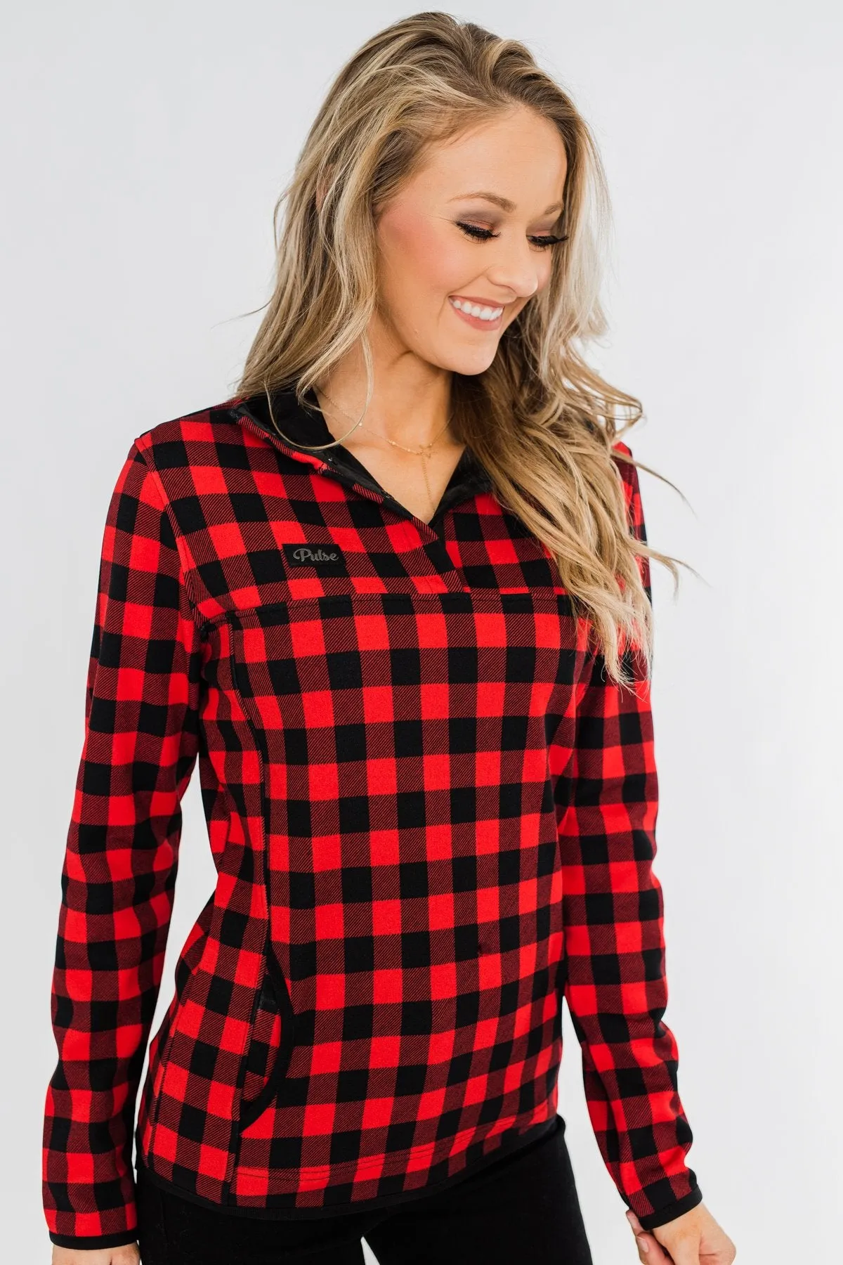 'Tis The Season 1/4 Button Pullover- Buffalo Plaid